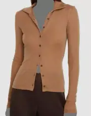$225 Vince Womens Brown Wool Collared Button Front Polo Top Size XS
