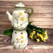 Fatto A Mano Montelupo Teapot w/ heater Italy Ceramic grapes lemons hand-painted