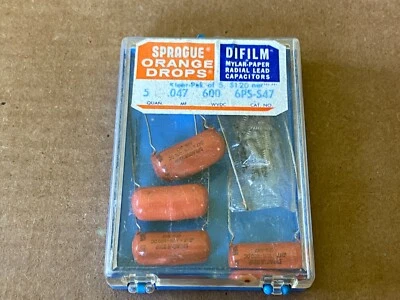 5 NOS NIB Vintage Sprague Orange Drop .047 uf 600v 220P Guitar Capacitors OLD
