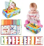 Manrock Baby Tissue Box Toy Newborn Infant Toddlers Sensory Toys, Montessori Educational Toys for Babies 6 to 12 Months