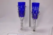 Blue/Clear Wire & Bead Wrapped Art Nouveau Wine Cordials 9 1/4" His & Hers