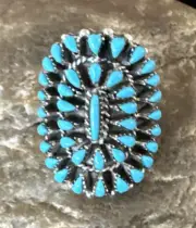 Blue Turquoise Navajo Sterling Silver Cluster Ring Adjustable Size 7 15703