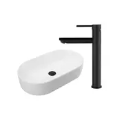ACA 530mm Bathroom Basin With Bathroom Tap Set Above Counter White Hand Wash Bowl Black