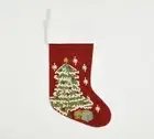 NEW Pottery Barn Xmas Tree Stocking Crewel Holiday Icons No Mono Embroidered