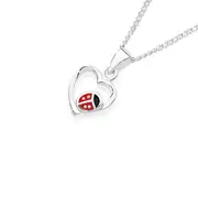 Silver Red Enamel Ladybug Open Heart Pendant in Red