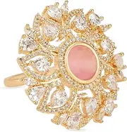 [I Jewels] Gold Plated Indian Wedding Bollywood Stylish Latest Fashionable Design Floral CZ American Diamond Adjustable Finger Rings For Women & Girls (FL241Pi), No Gemstone