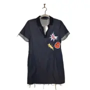 ZARA TRAFALUC NEW $44 Distressed Raw Hem Patchwork Collared Denim Dress XS