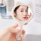 Cartoon Plush Bear Handheld Makeup Mirror Portable Handle Mirror Makeup Tools