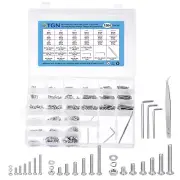 1504Pcs M2~M4 Button Head Hex Socket Cap Screw Bolt Nut Washer Wrench Tweezer