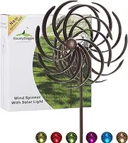 Solar Wind Spinner Multi-Color Seasonal LED Lighting Solar Powered Glass Ball with Kinetic Wind Spinner for Outside - Vertical Metal Sculpture Stake Construction for Outdoor Yard Lawn & Garden