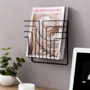 MyGift Modern Black Metal Wire Wall Mounted Magazine and File Folder Holder Rack