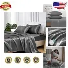 Dark Grey Satin Bed Sheet Set for California King - 4 Pcs, Hair & Skin Friendly