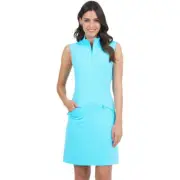 IBKUL Women's Mini Check S/L Zip Mock Turquoise/White Dress (58754-TRQ/WH)