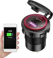 12V USB Outlet - Quick Charge 12V/24V USB C Car Charger Adapter with Button Power Switch | Vehicle Charging Socket for Trucks, Boats, Golf Carts, RV, ATV, and