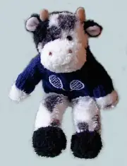 Tennis Plush Cow with Knitted Blue Sweater - 9 inches long - CLEARANCE SALE