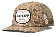Ariat Western Mens Cap Baseball Hat Patch Logo Snap Mesh Camo Beige A3000871156