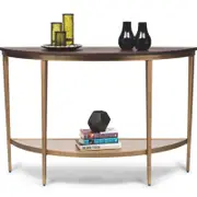 Lirash Dark French Brass Half Round Hallway Console Table with Wood Top