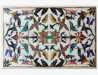 White Marble Dining Table Top Multicolor Stone Inlay Work Reception Table Top