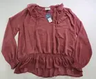 Universal Thread Womens Dark Mauve Long Sleeve V-neck Blouse Size L Chiffon Fabr