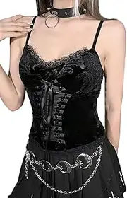[DINGJIUYAN] Black Goth Gothic top Tank Tops Fishnet Crop for Women Womens y2k UK