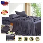 Cooling King Size Sheet Set - 4Pcs Dark Blue Bamboo Bedding for Summer Comfort
