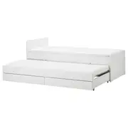 SLÄKT bed frame with underbed and storage, white, Single