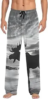 [XYMZR] Black White Moose River Men's Pajama Bottoms Lounge Pajama Pants Sleep Bottoms with Pockets for Men S