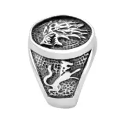 Stainless Steel Wolf Head Engraved Black Silver Men's Designer Ring M124