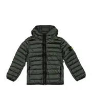logo-patch hooded quilted jacket 10Y petroleum color