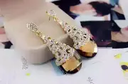 Super Sparkling Citrine Cubic Zirconia Big Gold Stud Earring