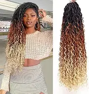 New Goddess Locs Crochet Hair Extensions 18Inch Pre-looped River Fauxs Locs Wavy Curly Fauxlocs Bohemian Crochet Braids