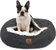 Charlie's Calming Hooded Dog Bed, Pet, Puppy & Cat Luxury Burrowing Cave, Machine Washable, Anti-Anxiety Plush Donut Cuddler Blanket, Round Soft Cozy Padded Nest, Charcoal, Small 60x60x15cm