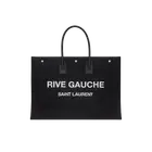 Saint Laurent Rive Gauche Tote Bag in Linen And Leather Black And White