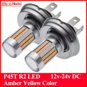 2x P45T Motorcycle LED Headlight Replacement Bulb Hi/Lo Beam Amber Yellow 12V DC
