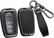 ontto Alloy Car Key fob Cover Fit for Toyota Camry RAV4 Highlander Corolla Avalon C-HR Prius GT86 2/3/4 Buttons Smart Leather Key case Shell Key Holder Keyring Keychain Accessories Black