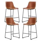 Counter Height Bar Stools Set of 4, 26 inch Leather Barstools Modern Bar