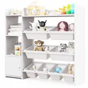 Babyjoy Kids Bookcase Toy Storage Organizer w/Boxes & Shelves Multipurpose Toddler Bookshelf Playroom White