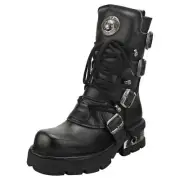 New Rock Block-heel In Metal-look Unisex Platform Boots in Black - 9.5 US