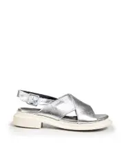 Silver Leather Cross Strap Sandals
