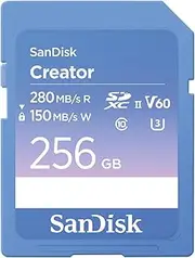 SanDisk Creator SDXC 280/150MB/s U3 V60 RPD-2 UHS-II 256 GB Memory Card, Blue