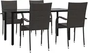 vidaXL 5-Piece Garden Dining Set in Brown Poly Rattan with Tempered Glass Tabletop and Lightweight Stackable Chairs