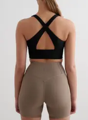 [aim'n] Black Ribbed Performance Zipped Bra