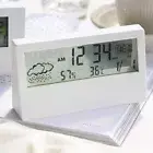 Thermo-Hygrometer Clock LCD Alarm Clock Weather Display for Home Office (White)