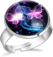 [FVQL] Ring for Women Girls, abstract floral pattern butterflies, 0.67inch/1.7cm, Glass, glass