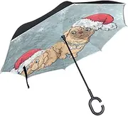 Double Layer Inverted Umbrella Cars Reverse Umbrella Santa Hat Dog Christmas Windproof UV Proof Travel Outdoor Umbrella