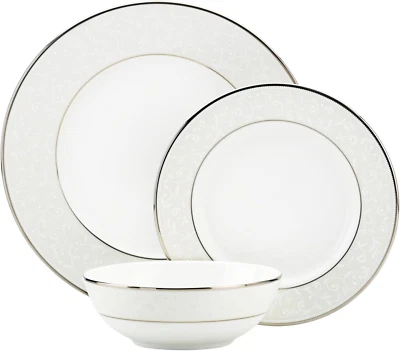 3-Piece Place Setting Opal Innocence,White/Silver