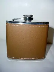 Leather Covered Stainless Steel Screw Cap Liquor Alcohol Hip Pocket Flask