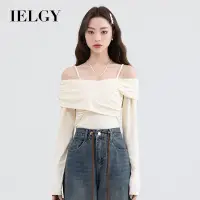 在飛比找蝦皮商城優惠-Ielgy 一字肩長袖t恤女純色修身修身上衣