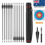 12PK 31" Carbon Arrows SP500 with Quiver for Archery Recurve CompoundBow Hunting