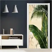 Door Stickers 3D Door Sticker Tropical Plant Green Banana Leaves Wallpaper for Living Room Door Decor PVC Self Adhesive Stickers(95x215cm)